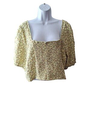 BP Floral Smocked Crop Top 3X Cottagecore Puff Sleeve Boho Blouse